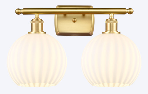 White Venetian - 2 Light - 18 inch - Satin Gold - Bath Vanity Light (516-2W-SG-G1217-8WV)