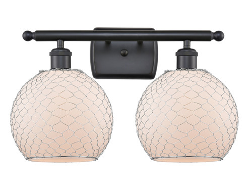 Farmhouse Chicken Wire - 2 Light - 18 inch - Matte Black - Bath Vanity Light (516-2W-BK-G121-8CSN-LED)