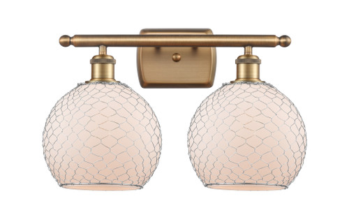 Farmhouse Chicken Wire - 2 Light - 18 inch - Brushed Brass - Bath Vanity Light (516-2W-BB-G121-8CSN)