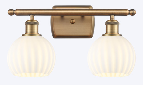 White Venetian - 2 Light - 16 inch - Brushed Brass - Bath Vanity Light (516-2W-BB-G1217-6WV)
