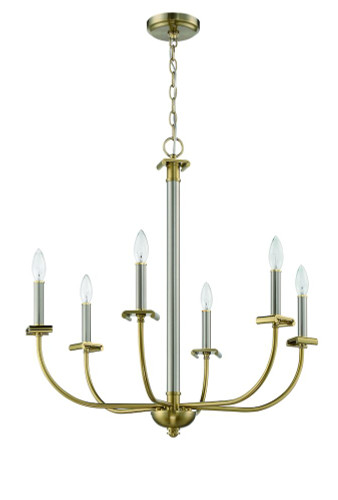 6 Light Chandelier In Brushed Polished Nickel/Satin Brass (54826-BNKSB)