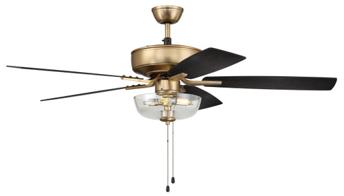 Pro Plus 101 52" 5-Blade Ceiling Fan in Satin Brass w/ Black Walnut/Flat Black Blades; Light Kit Included (optional) (P101SB5-52BWNFB)