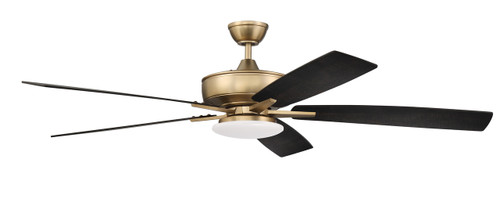 Super Pro 112 60" 5-Blade Ceiling Fan in Satin Brass w/ Black Walnut/Flat Black Blades; Integrated Light Kit (S112SB5-60BWNFB)