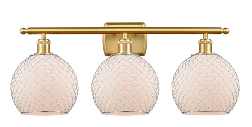 Farmhouse Chicken Wire - 3 Light - 28 inch - Satin Gold - Bath Vanity Light (516-3W-SG-G121-8CSN-LED)