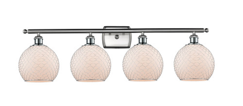 Farmhouse Chicken Wire - 4 Light - 38 inch - Brushed Satin Nickel - Bath Vanity Light (516-4W-SN-G121-8CSN-LED)