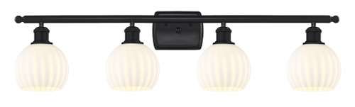 White Venetian - 4 Light - 36 inch - Matte Black - Bath Vanity Light (516-4W-BK-G1217-6WV)