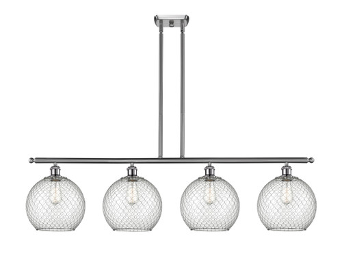 Farmhouse Chicken Wire - 4 Light - 48 inch - Brushed Satin Nickel - Cord hung - Island Light (516-4I-SN-G122-10CSN-LED)