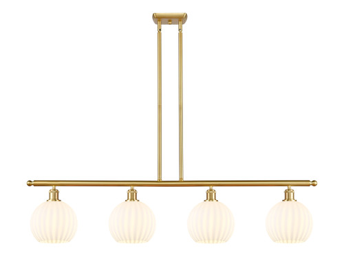 White Venetian - 4 Light - 48 inch - Satin Gold - Stem Hung - Island Light (516-4I-SG-G1217-8WV)