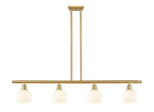 White Venetian - 4 Light - 48 inch - Satin Gold - Stem Hung - Island Light (516-4I-SG-G1217-6WV)