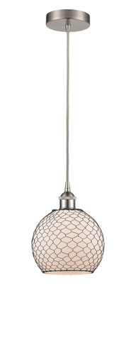 Farmhouse Chicken Wire - 1 Light - 8 inch - Brushed Satin Nickel - Cord hung - Mini Pendant (616-1P-SN-G121-8CBK)