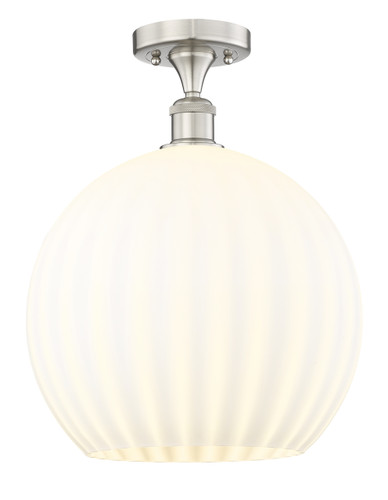 White Venetian - 1 Light - 14 inch - Brushed Satin Nickel - Semi-Flush Mount (616-1F-SN-G1217-14WV)