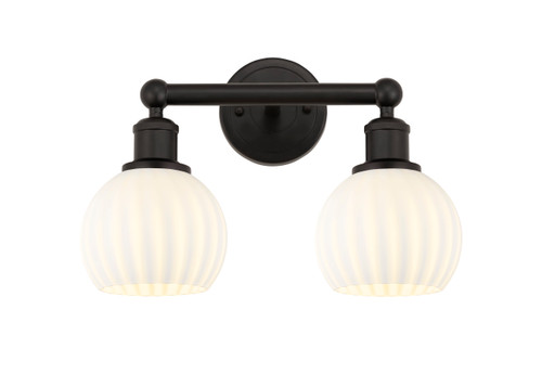White Venetian - 2 Light - 15 inch - Oil Rubbed Bronze - Bath Vanity Light (616-2W-OB-G1217-6WV)