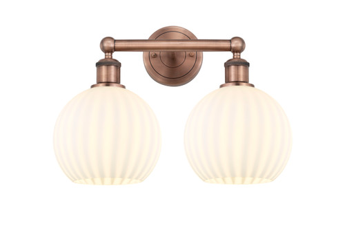 White Venetian - 2 Light - 17 inch - Antique Copper - Bath Vanity Light (616-2W-AC-G1217-8WV)