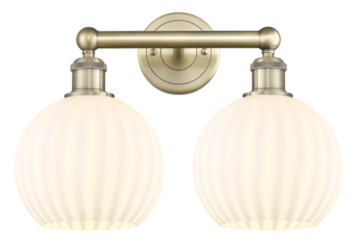 White Venetian - 2 Light - 17 inch - Antique Brass - Bath Vanity Light (616-2W-AB-G1217-8WV)