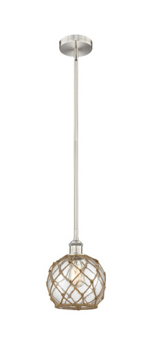 Farmhouse Rope - 1 Light - 8 inch - Brushed Satin Nickel - Cord hung - Mini Pendant (616-1S-SN-G122-8RB-LED)