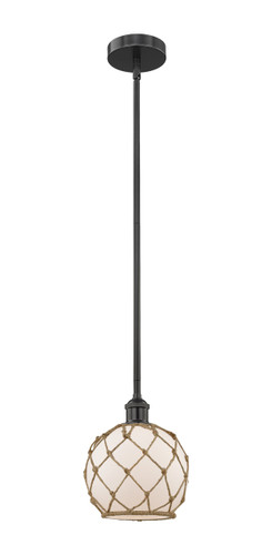 Farmhouse Rope - 1 Light - 8 inch - Matte Black - Cord hung - Mini Pendant (616-1S-BK-G121-8RB)