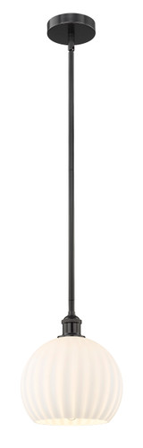 White Venetian - 1 Light - 10 inch - Matte Black - Stem Hung - Mini Pendant (616-1S-BK-G1217-10WV)