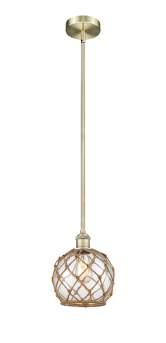Farmhouse Rope - 1 Light - 8 inch - Antique Brass - Cord hung - Mini Pendant (616-1S-AB-G122-8RB)