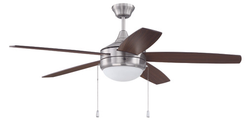 Phaze 5 52" 5-Blade Ceiling Fan in Brushed Polished Nickel w/ Walnut/Dark Oak Blades; Integrated Light Kit (PHA52BNK5)