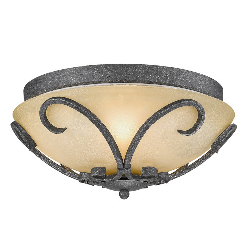 Madera 3 Light Flush Mount In Black Iron With Toscano Glass (1821-FM BI)