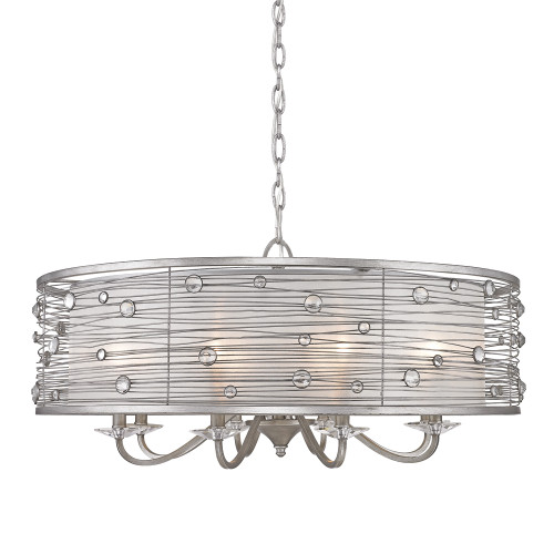 Joia 8 Lt Chandelier, Peruvian Silver, Sterling Mist Fabric Shade(s) (1993-8 PS)