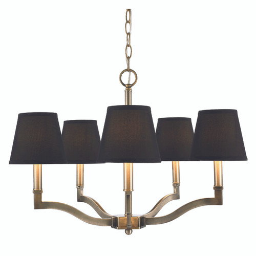 Waverly 5 Light Chandelier, Aged Brass W/ Tuxedo Fabric Shade(s) (3500-5 AB-GRM)