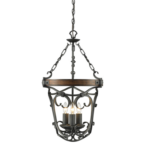 Madera 3 Light Foyer In Black Iron With Rustic Oak Wood (1821-3P BI)