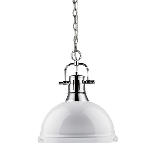 Duncan 1 Light Pendant In Chrome With White Steel Shade(s) (3602-L CH-WH)