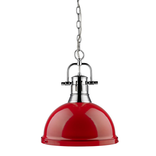 Duncan 1 Light Pendant In Chrome With Red Steel Shade(s) (3602-L CH-RD)