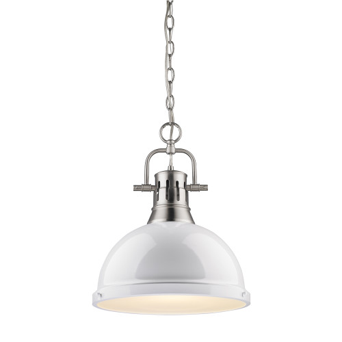 Duncan 1 Light Pendant In Pewter With White Steel Shade(s) (3602-L PW-WH)