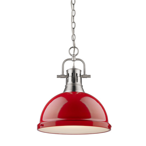 Duncan 1 Light Pendant In Pewter With Red Steel Shade(s) (3602-L PW-RD)