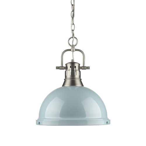 Duncan 1 Light Pendant In Pewter With Seafoam Steel Shade(s) (3602-L PW-SF)