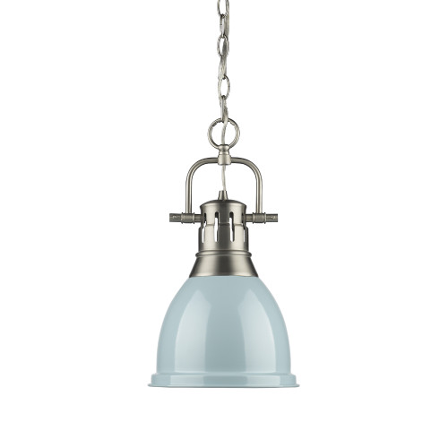 Duncan 1 Light Mini Pendant In Pewter With Seafoam Steel Shade(s) (3602-S PW-SF)