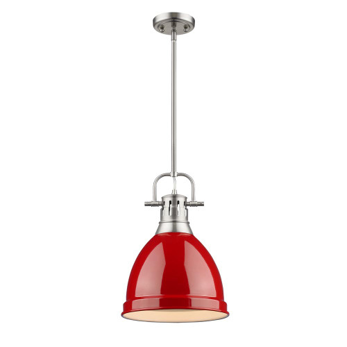 Duncan 1 Light Mini Pendant In Pewter With Red Steel Shade(s) (3604-S PW-RD)