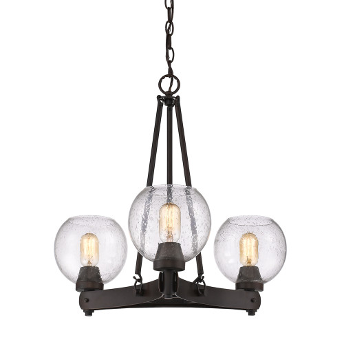 Galveston 3 Light Mini Chandelier, Rubbed Bronze W/ Seeded Glass (4855-3 RBZ-SD)