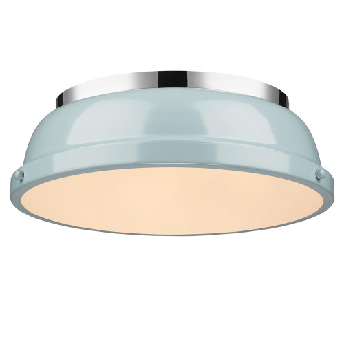Duncan 2 Light Flush Mount In Chrome With Seafoam Steel Shade(s) (3602-14 CH-SF)