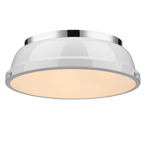 Duncan 2 Light Flush Mount In Chrome With White Steel Shade(s) (3602-14 CH-WH)