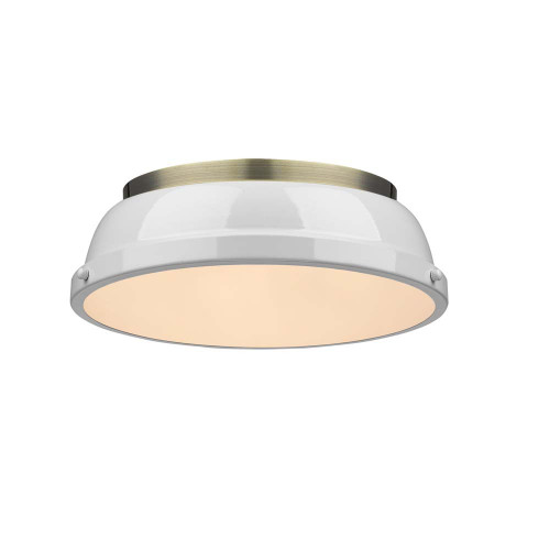 Duncan 2 Light Flush Mount In Aged Brass With White Shade(s) (3602-14 AB-WH)