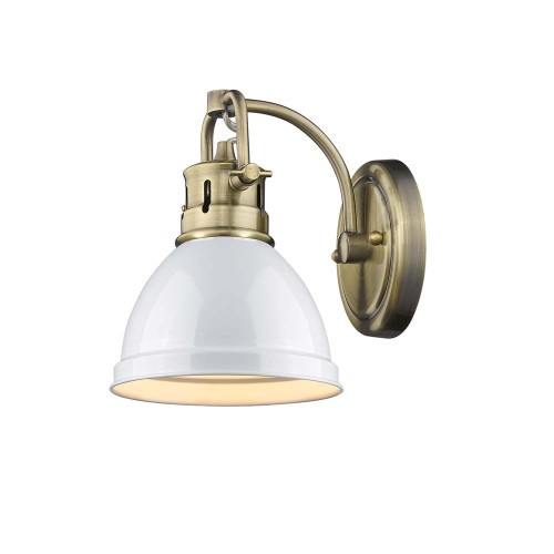 Duncan 1 Light Vanity In Aged Brass With White Steel Shade(s) (3602-BA1 AB-WH)