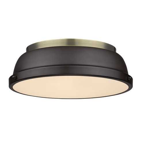 Duncan 14" Flush Mount in Aged Brass with a Rubbed Bronze Shade (3602-14 AB-RBZ)
