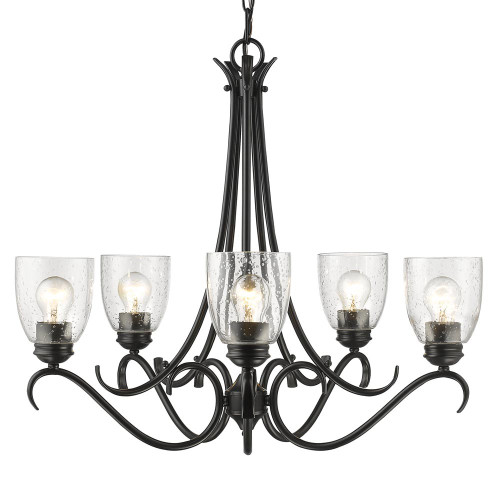 Parrish 5 Light Chandelier In Matte Black With Seeded Glass (8001-5 BLK-SD)