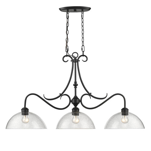 Parrish 3 Light Linear Pendant In Matte Black With Seeded Glass (8001-LP BLK-SD)