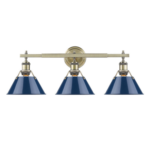 Orwell 3 Light Vanity In Aged Brass With Navy Blue Shade(s) (3306-BA3 AB-NVY)