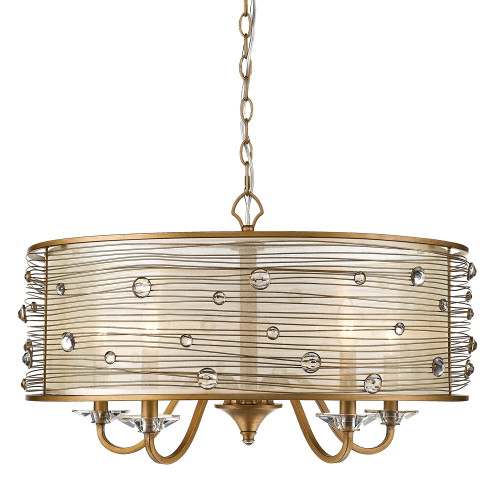 Joia 5 Lt Chandelier In Peruvian Gold, Filigree Mist Fabric Shades (1993-5 PG)