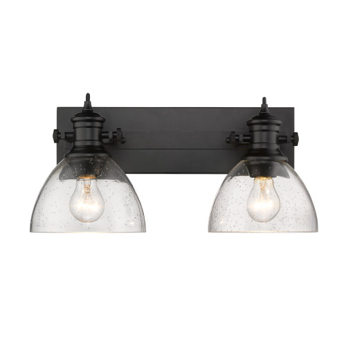 Hines 2 Light Vanity In Matte Black With Seeded Glass (3118-BA2 BLK-SD)