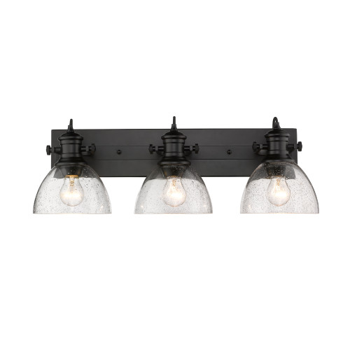 Hines 3 Light Vanity In Matte Black With Seeded Glass (3118-BA3 BLK-SD)