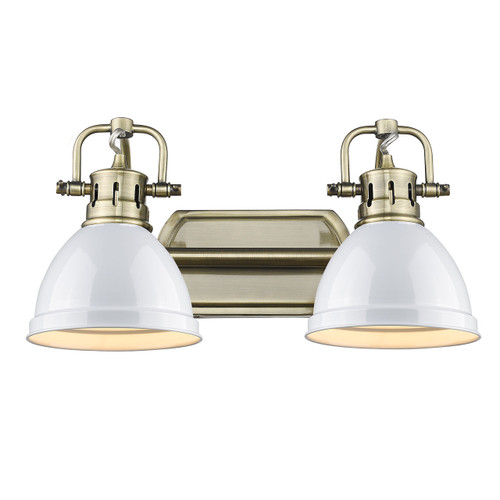 Duncan 2 Light Vanity In Aged Brass With White Steel Shade(s) (3602-BA2 AB-WH)