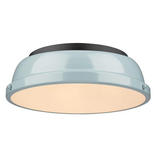 Duncan 2 Light Flush Mount In Matte Black With Seafoam Shade(s) (3602-14 BLK-SF)