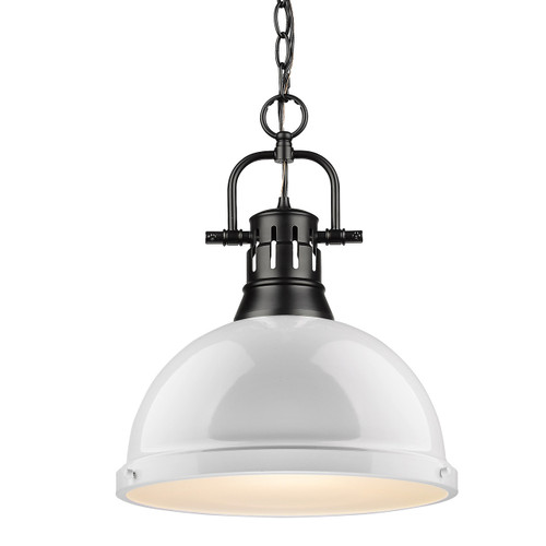 Duncan 1 Light Pendant In Matte Black With White Steel Shade(s) (3602-L BLK-WH)