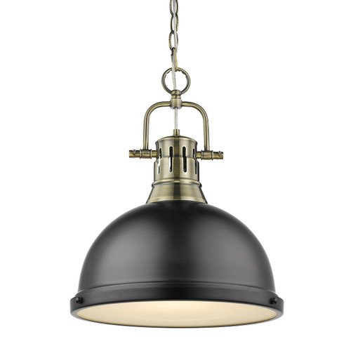 Duncan 1 Light Pendant In Aged Brass With Matte Black Shade(s) (3602-L AB-BLK)
